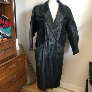 Long Goth Mixed Leathers Embellished Thinsulate Coat 80s 90s Removable Liner